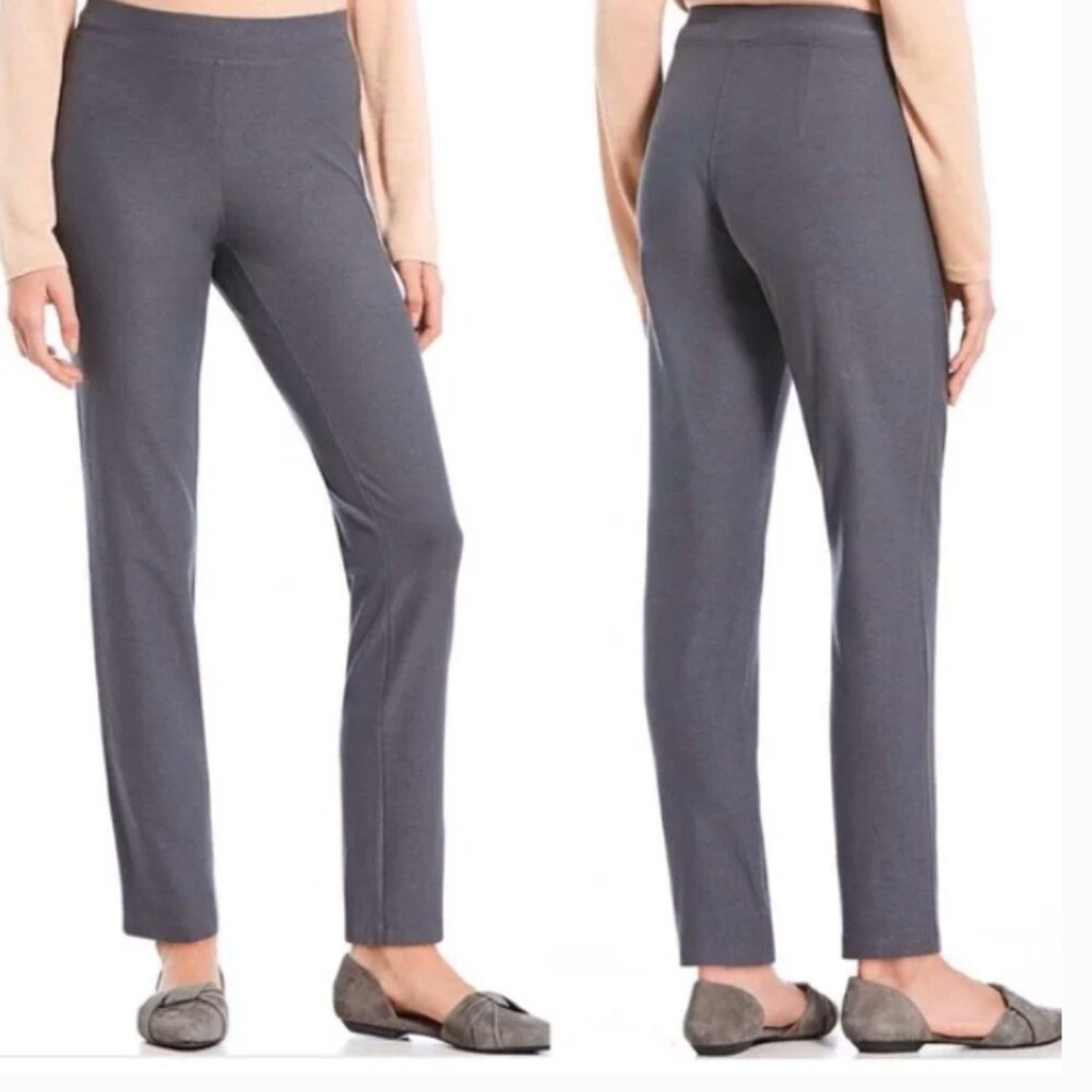 Eileen Fisher The System Gray Crepe Straight leg Lagenlook Capsule NWOT Stretch